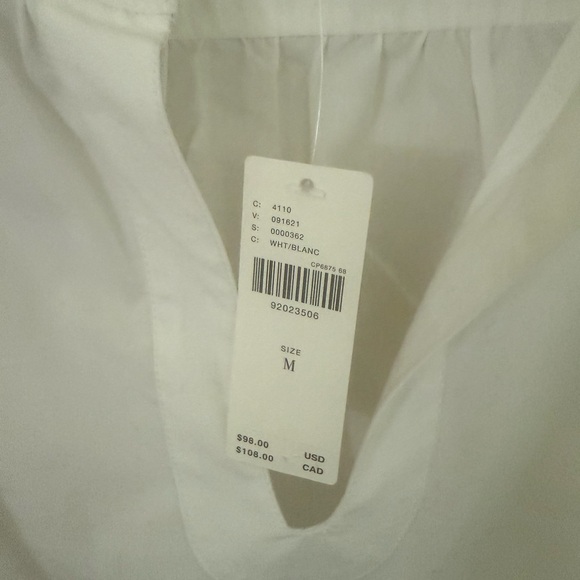 Anthropologie White Puff Sleeve Blouse with Mandarin Collar - size M, NWT - Picture 3 of 5